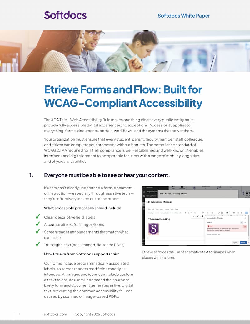 Download the White Paper Etrieve Forms and Flow: Built for WCAG-Compliant Accessibility